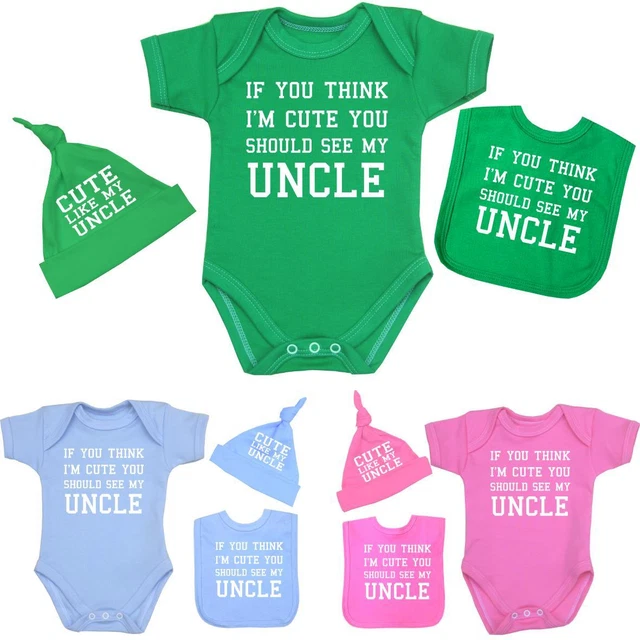 BabyPrem Baby Clothes Cute Uncle Hats Bibs Vests Shower Gift Sets Boys Girls NB+