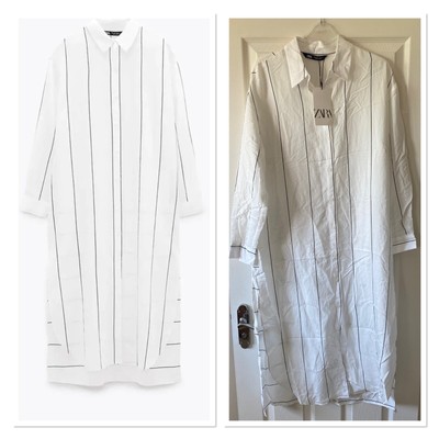 BNWT White ZARA Striped Oversized Tunic Midi Shirt Dress M 12/14