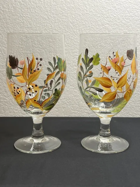 Hand Painted 20oz Water Goblets Trends Shadow Wood - Set of 2 Stem Wine Glasses