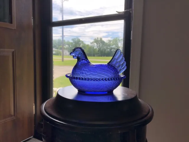 Indiana Glass Hen On Nest Cobalt Blue