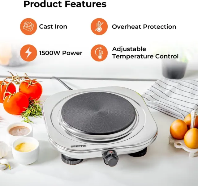 1500W Stainless Steel Single Hot Plate Portable Electric Hob Single Burner Styli