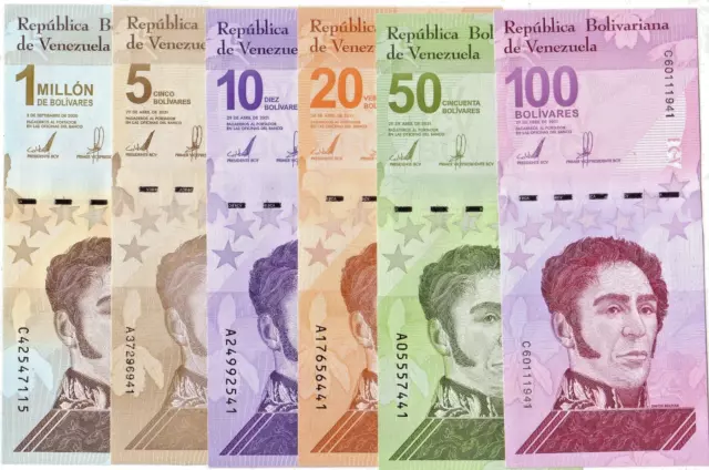 Banknote - 2021 Venezuela, 1-100 Bolivares Digitale, P114-119 UNC, Simon Bolivar