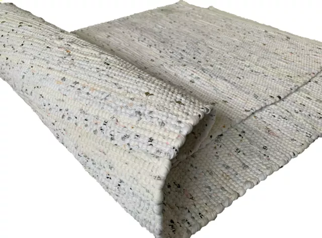 Rag Rug Runner 100% Cotton Chindi Handmade Eco Indian Natural White 60x180cm 6ft