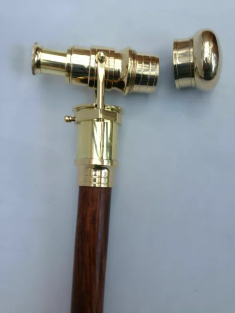 Telescope Handle Nautical Marine Victorian Wooden Walking Stick Brass Cane Gift