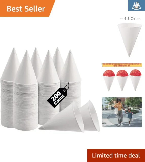 200 Pack Premium High Quality White Paper Cone Cups - 4.5 Oz - Cold Drinks