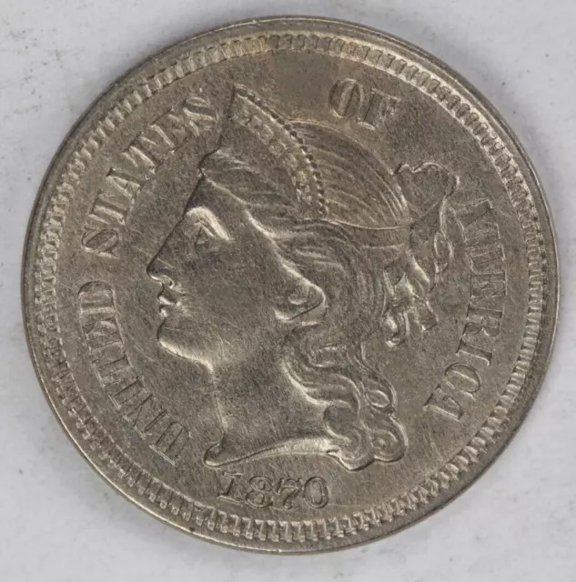 Die Clashed AU 1870 3 Cent Nickel