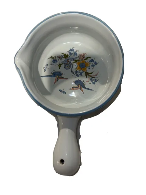Rare Poterie La Chapelle des Pots Blue Birds w/Handle Ceramic Saucepan - France
