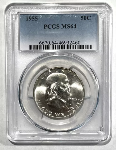 1955 Franklin Half Dollar PCGS Gold Shield MS64 - A Frosty Strong 64!