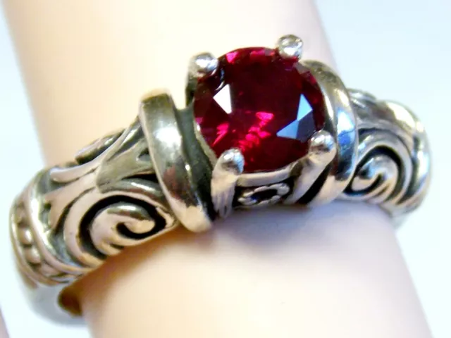 Red Lab Ruby Size 5.25 Ring 925 Sterling Silver Vintage Style Scroll USA Made