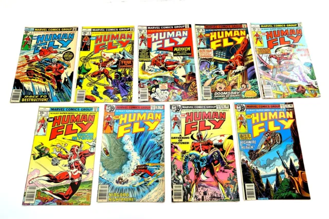 THE HUMAN FLY Marvel Comic Books Lot Nbrs 2, 6, 8, 9, 11, 12, 16, 18, 19 (1977)