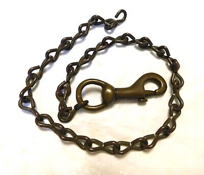 Vintage Round Brass Swivel Snap With 24 Inch Brass Chain Hook Clasp Clip