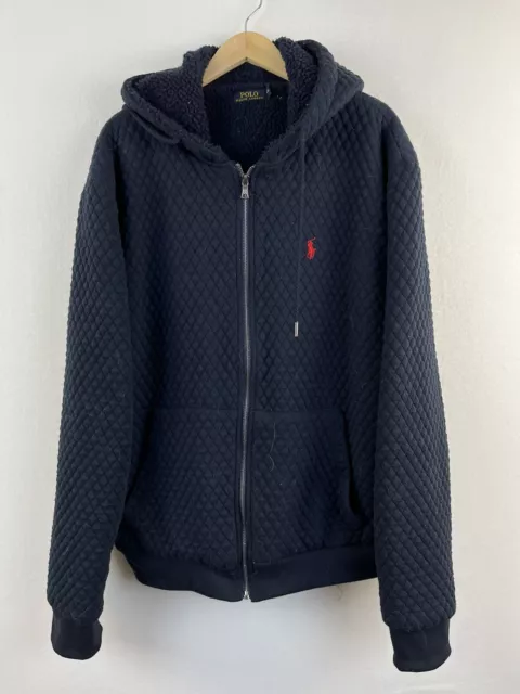Polo Ralph Lauren Sherpa Lined Sweatshirt Jacket Blue XL Full Zip Hooded Coat