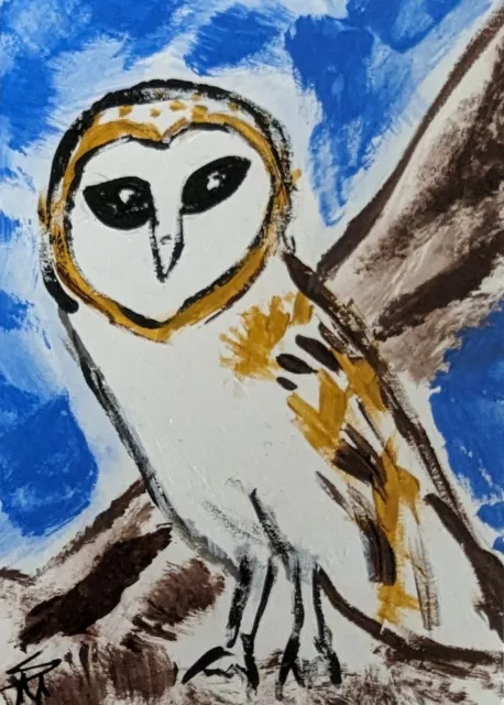 ACEO Original Bird Painting Collectible Owl Miniature Art Card Samantha McLean