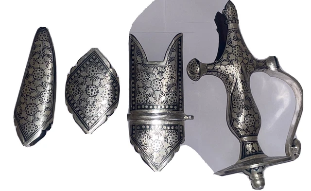 Hand crafted modern Reproduction Rajput  Sword Hilt Set  Silver Kofthgiri Worked