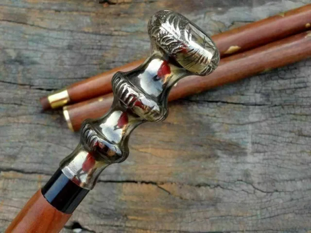 Brass Antique Vintage Head Handle Handmade Victorian Walking Stick Wooden Cane