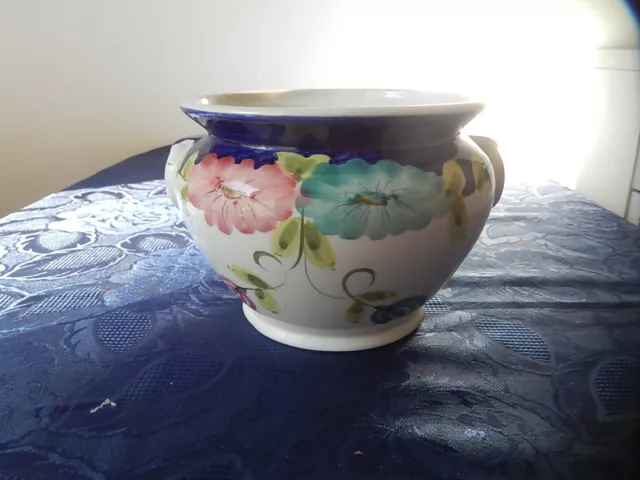 Ancien Cache Pot En Faience Decor Fleuri Ceramique Vintage Collection Decoration