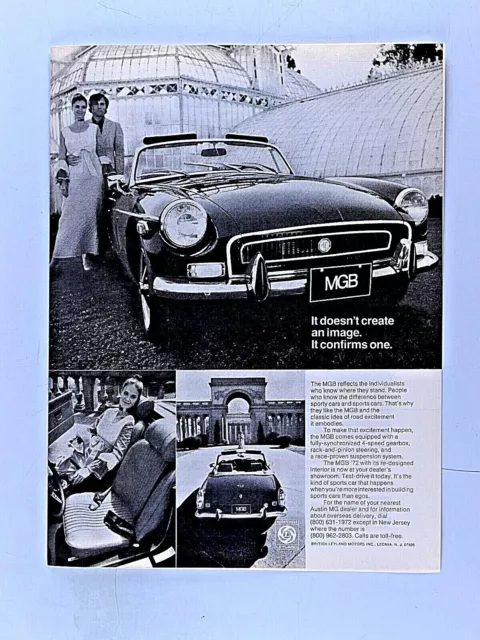 1972 MG MGB Vintage Confirms An Image Original Print Ad 8.5 x 11"