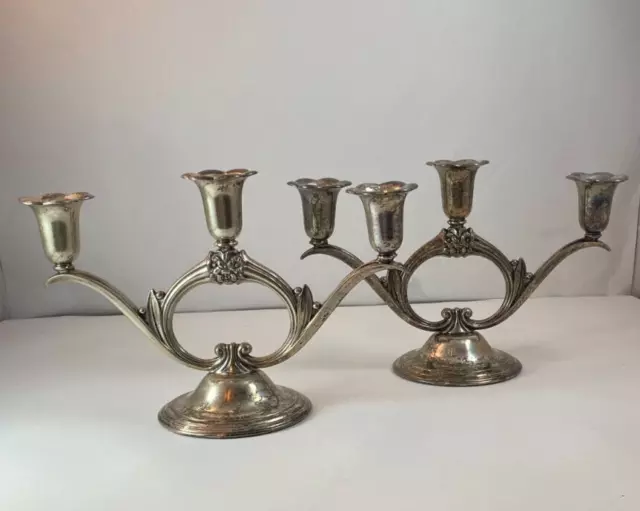 Pr Vtg Candelabra Candle Holder Wm Rogers & Son Spring Flower #2016 Silverplate