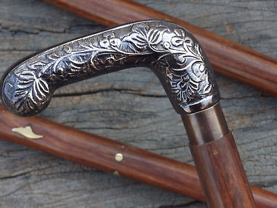 Antique Walking Stick Vintage Brass Handle Victorian Designer Shaft Cane Wooden