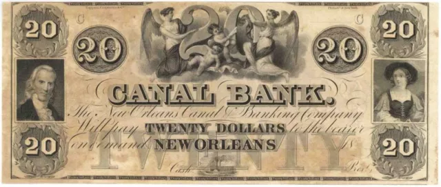 $20 Canal Bank - New Orleans, Louisiana - Obsolete Banknote - C.U. But Toned Con
