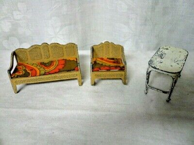 Lot Vtg 1920s TOOTSIE TOY Doll House Metal Furniture Sofa Rocking Chair Table
