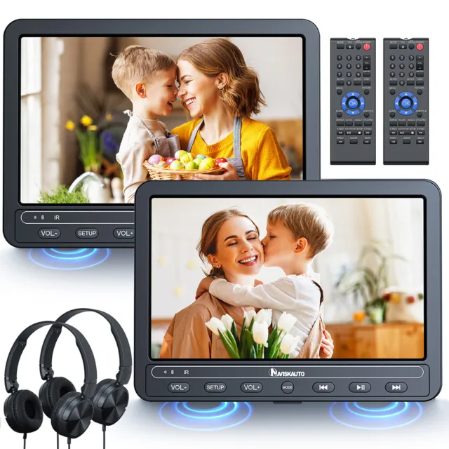 2X10.5" Full HD Tragbarer DVD Player Auto Monitor TV Kopfstütze für Kinder AKKU