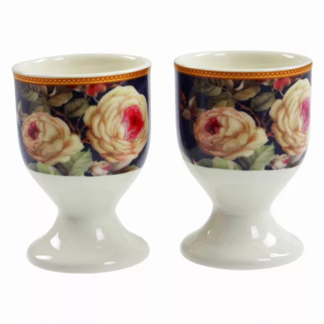 Rose Blossom Set of 2 Ceramic Egg Cups Stand Boiled Eggs Holder Breakfast Server