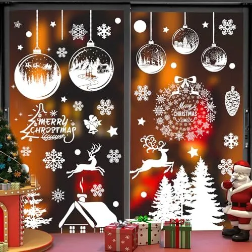 Amaxiu Adesivi per finestre di Natale su entrambi i lati, 9 fogli adesivi (U1B)