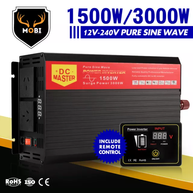 MOBI Pure Sine Wave 1500W Power Inverter Max 3000W 12V-240V CAR CARAVAN CAMPING