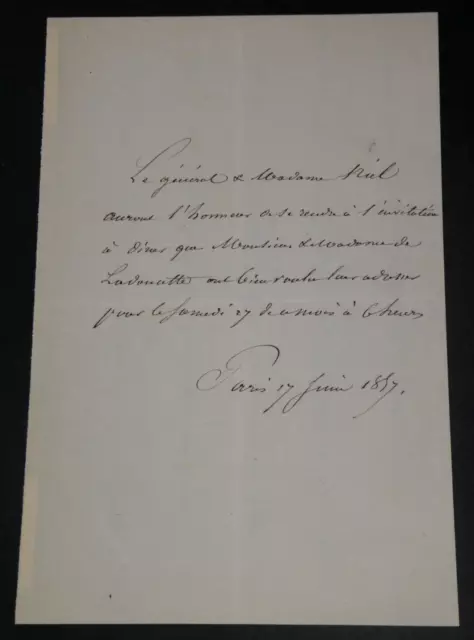 Adolphe NIEL, Ministre de la Guerre - LETTRE AUTOGRAPHE INVITATION 1857 PARIS