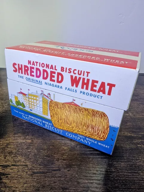 1973 NATIONAL BISCUIT Shredded Wheat metal recipe box Nabisco Niagara Falls