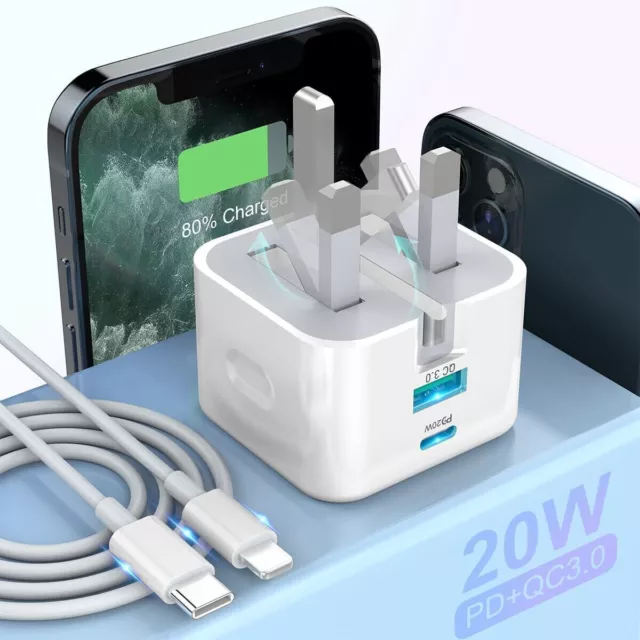 For iPhone 14 13 12 11 Pro XR XS Fast Charging 20W USB-C PD Plug Charger Cable