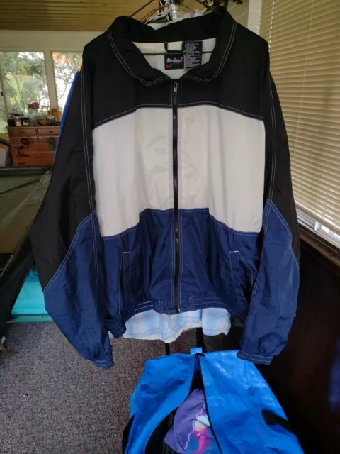 VTG 80s McGregor Windbreaker Sz 2XL Full Zip Up Athletic Jacket Black White Blue