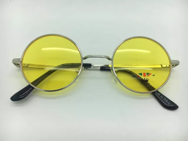 Silver Frame With Coloured Lenses John Lennon Type Round Sunglasses