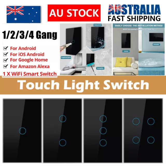 Au Stock Touch Glass Light Switch 1 2 3 4 GANG Wall Light Switch Glass Panel LED