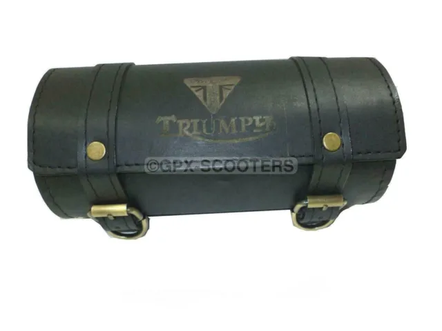 New Black Color Pure Leather Triumph Engraved Tool Roll Bag