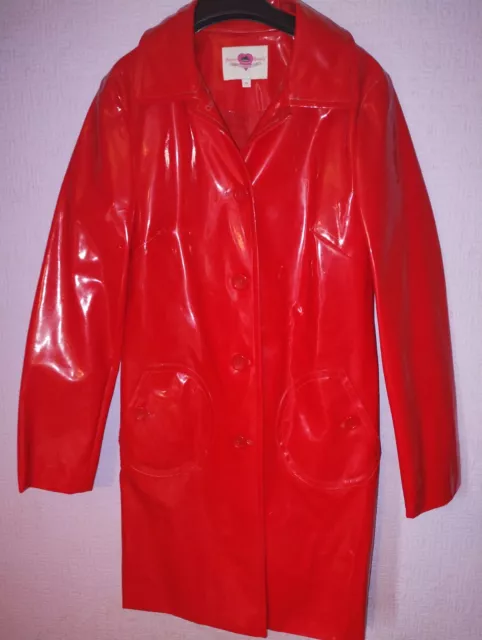 Vintage Frooty Beauty Red Pvc Vinyl Plastic Patent Rain Mac Coat Raincoat Jacket 2