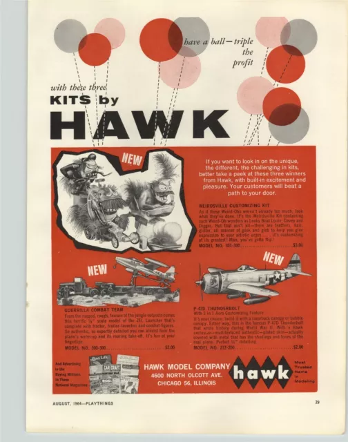 1964 PAPER AD Hawk Model Kits Weirdsville Customizing Weird-Ohs Davie & Digger