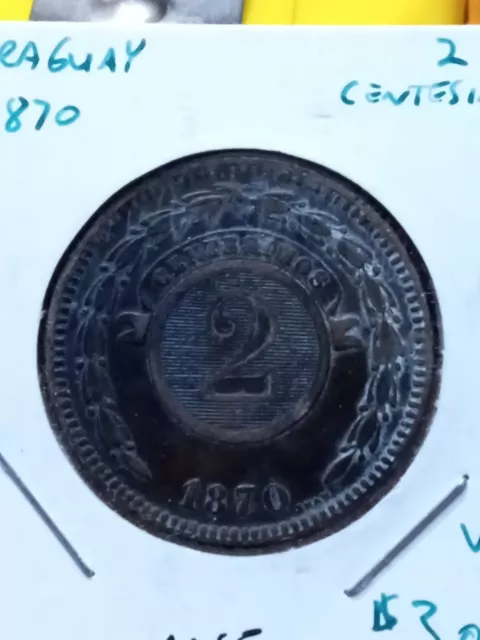 1870 Paraguay 2 Centesimal Coin KM#3