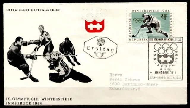 Eishockey.Olympische Winterspiele, Innsbruck. FDC(2)-Brief. Österreich 1963