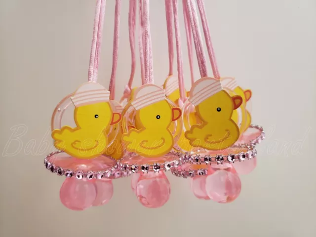 Duck Pacifier Necklaces Its a Girl Baby Shower Game 12 Pink Favors Prizes Decor