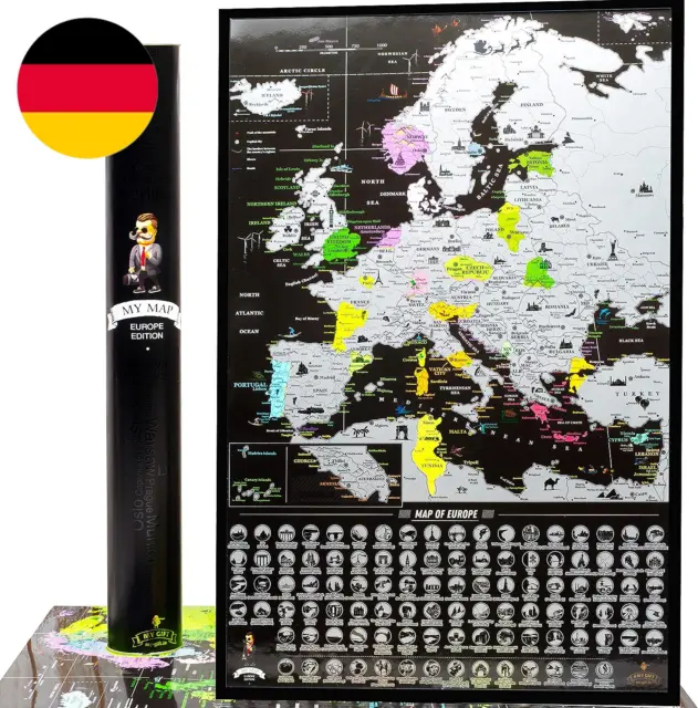 Schwarze Rubbel Europakarte – Weltkarte Zum Frei Rubbeln - 68 X 47