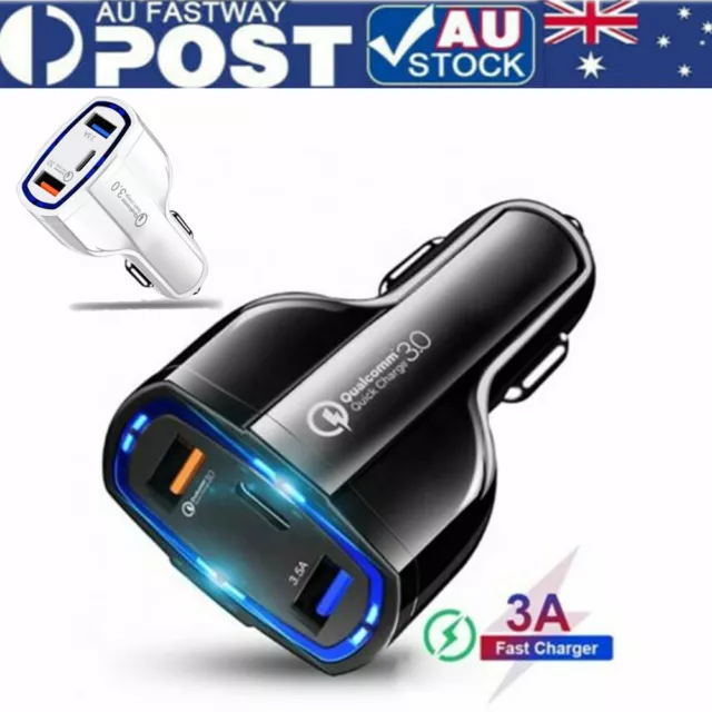 3 Port USB & Tpye C Fast Car Charger 3.1A USB Quick Charger QC3.0 Lighter Socket