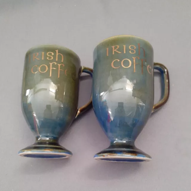 Set of 2 - Wade Pedestal Irish Coffee Mugs Made in Ireland - Green & Blue
