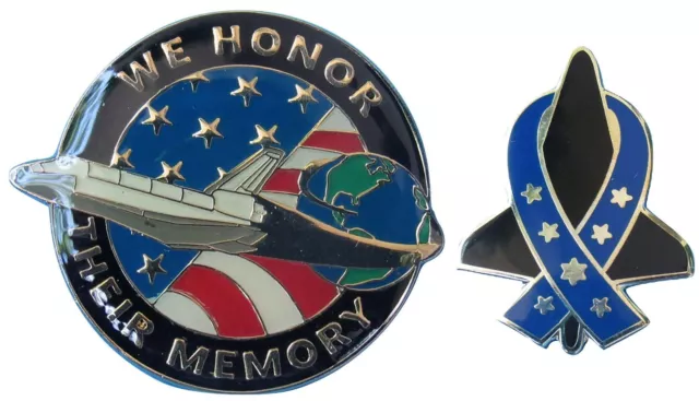 NASA PIN PAIR vtg STS-107 Space Shuttle COLUMBIA We Honor Their Memory