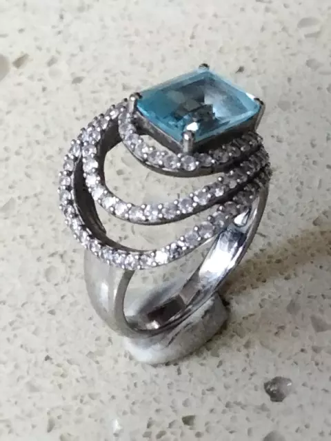 H Azeem Large Blue Topaz and sterling Silver 925 Ring Size K Stunning Statement