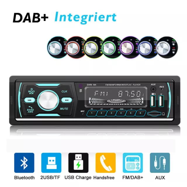 DAB DAB+ Car Radio AM FM RDS MP3 Stereo Player Bluetooth USB TF AUX Single 1 DIN