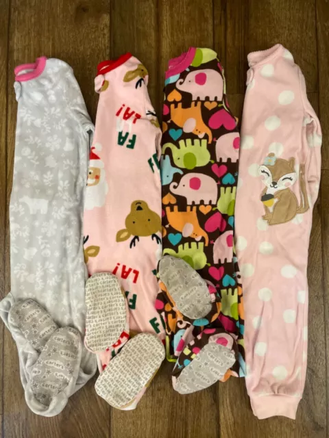 Carter's Toddler Girl 24 Months 2T Footed Fleece Pajamas Lot One Piece Christmas