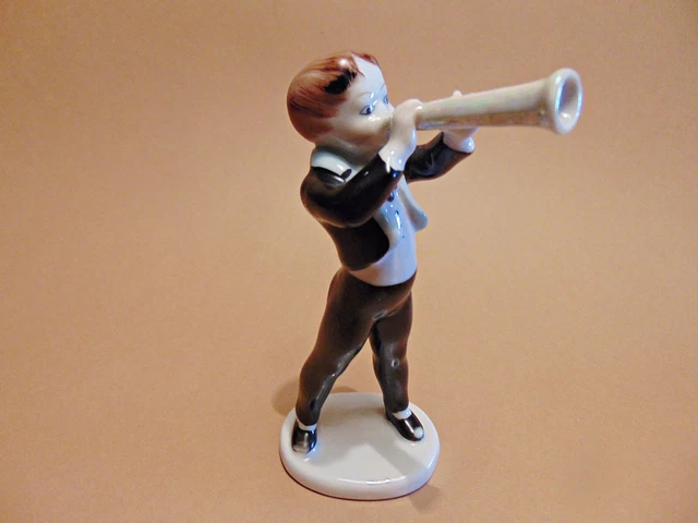 Vintage HUNGARIAN Hollohaza ART DECO Porcelain MUSICIAN OBOE BOY Handpainted