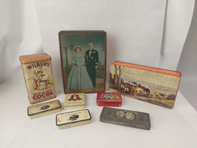 VINTAGE ADVERTISING TINS Queen Elizabeth Wilbours Cocoa Rowntree OXO ...